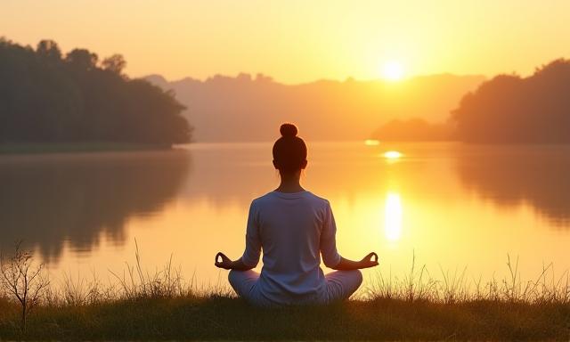 Persona meditando al aire libre en calma