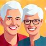 Icono de pareja mayor sonriendo, representando salud senior